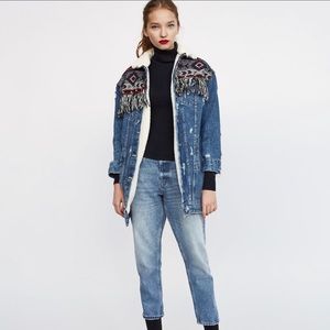 Zara Aztec Fringe Denim Jacket